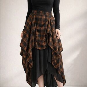 Scarlet Darkness Gothic Plaid Layered Skirt Draped Victorian Punk Witch S